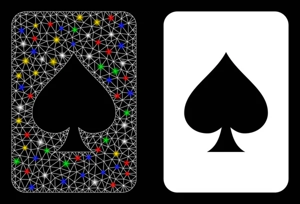 Flare Mesh Network Spades Gambling Card Icône avec des taches de fusée éclairante — Image vectorielle