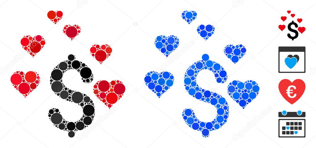 Dollar Love Hearts Composition Icon of Round Dots