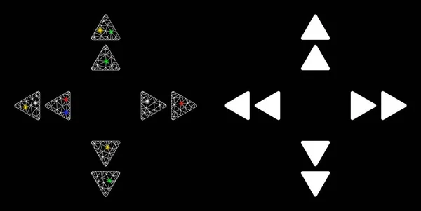 Cadre de fil de maille arrondie Déplacer l'icône des triangles avec des taches arrondies — Image vectorielle