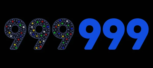 Icona di testo a 999 cifre con cornice in filo di maglia luminosa con punti luce — Vettoriale Stock