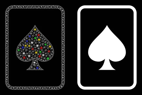 Flare Mesh Carcass Spades Gambling Card Icon with Flare Spots — ストックベクタ