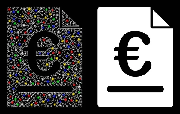 Icône de facture Euro 2D en maille brillante avec des taches lumineuses — Image vectorielle