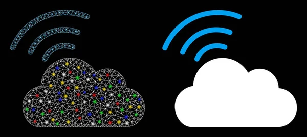 Flare Mesh Carcass Wi-Fi Cloud Icono con Flare Spots — Archivo Imágenes Vectoriales