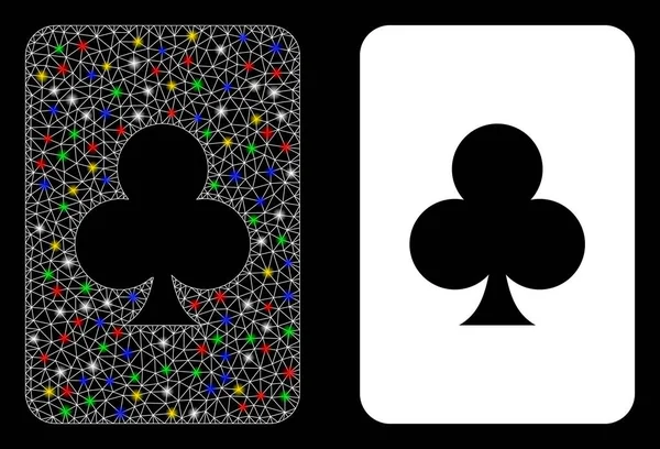 Icône lumineuse de carte de jeu de clubs de maille 2D avec des taches de lumière — Image vectorielle