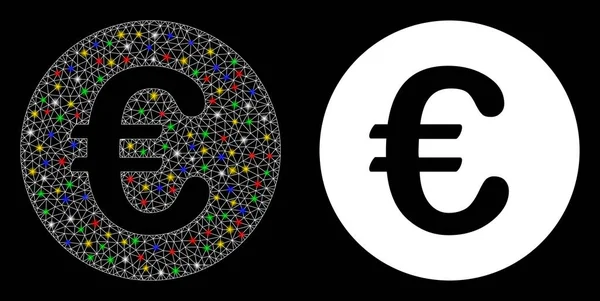 Icona a moneta Euro 2D a rete flare con macchie di brillamento — Vettoriale Stock