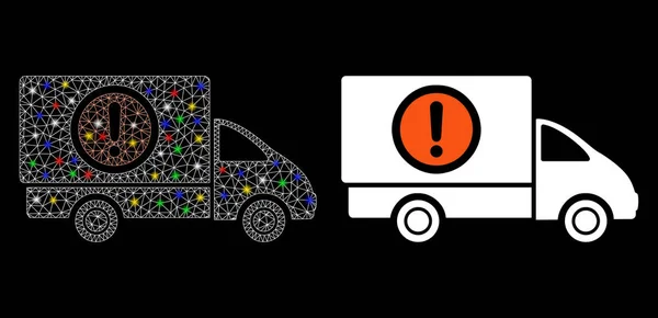 Bright Mesh 2D Dangerous Truck Icon with Flash Spots — Stock Vector
