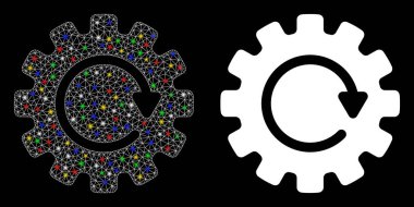 Işıldayan Ağ Kablo Çerçevesi Dişli Döndürme Simgesi Işık Noktaları ile