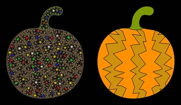 Icono de calabaza de malla brillante con manchas de luz — Vector de stock