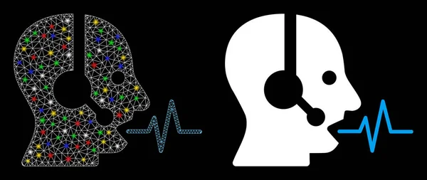 光沢のあるメッシュカーカス演算子光スポットとスピーチアイコン — ストックベクタ