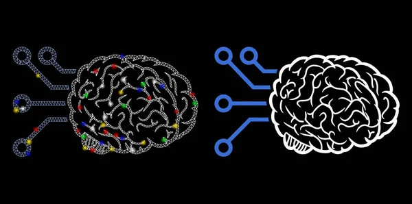 Иконка интерфейса Flare Mesh Network Brain с вспышками — стоковый вектор