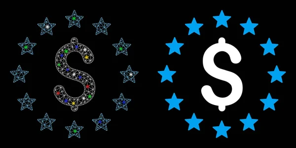 Flare Mesh 2d Dollar Stars Icon with Flare Spots — стоковий вектор