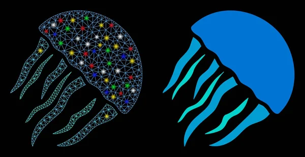 Ícone de medusa de armação de arame de malha brilhante com pontos de Flash —  Vetores de Stock