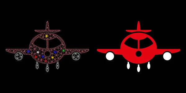 Jasna siatka Carcass Samolot towarowy ikona z lekkimi plamami — Wektor stockowy