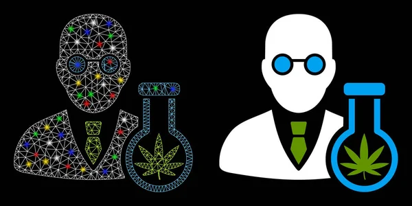 Flare Mesh Carcass Cannabis Chemist Icono con manchas de llamarada — Vector de stock