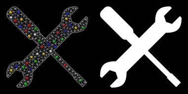 Işıldayan Ağ Kablo Çerçevesi Anahtarı ve Tornavida Araçları Alev Lekeli Simgesi