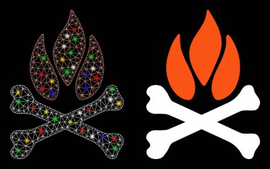 Alev Kablosu Çerçeve Kemik Kamp Ateşi Simgesi Fişek Benekli