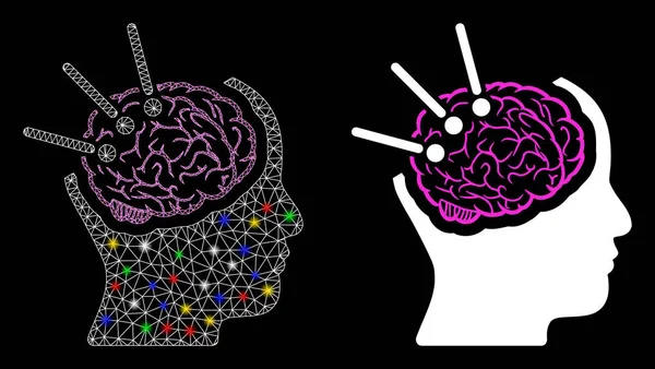 Autopsie cérébrale de la carcasse maille éclairante Icône avec taches éclairantes — Image vectorielle