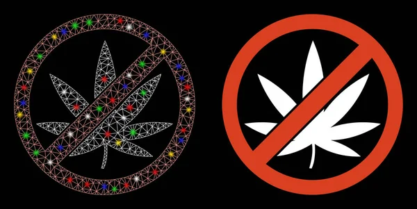 Karkasse mit Leuchtmaschen stoppt Cannabis-Ikone mit Leuchtflecken — Stockvektor