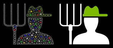 Işıl ışıl parlayan benekli Pitchfork Simgesi ile ağ 2d Çiftçisi