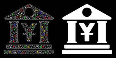 Parlak Ağ Kablo Çerçevesi Yen Bankası Işık Lekeli Simge Binası