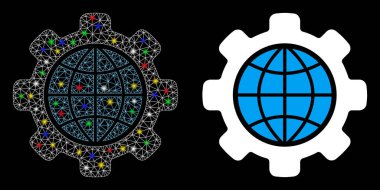 Parlak Kablo Çerçevesi Küresel Seçenekler Simgesi ile Flash Noktaları