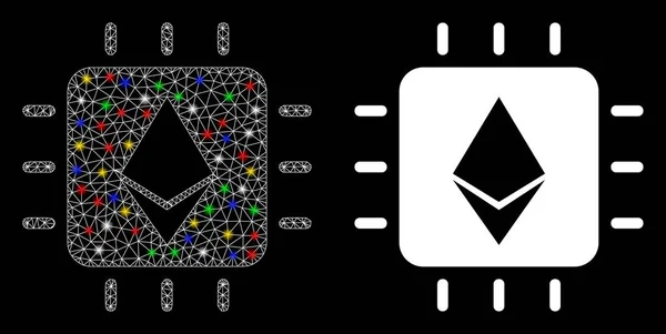 Flare Mesh 2d Ethereum Kristall Chip-Symbol mit Flare Spots — Stockvektor