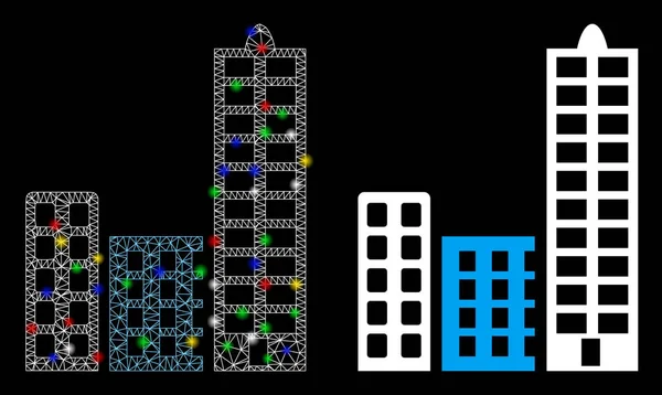 Икона города с огненными пятнами на сетке — стоковый вектор