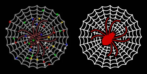 Flare Mesh Netzwerk Spinnennetz-Symbol mit Flare Spots — Stockvektor