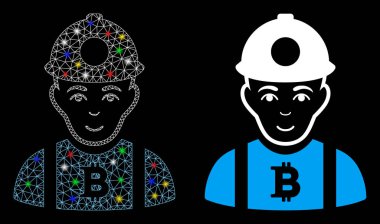 Parlak Izgara Ağı Bitcoin Madenci Simgesi Flash Noktaları