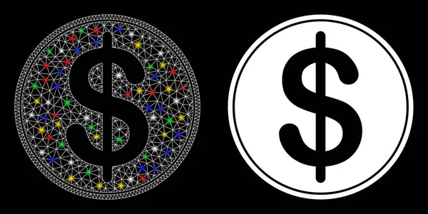Flare Mesh 2D Dollar Coin Icon with Flare Spots — 스톡 벡터