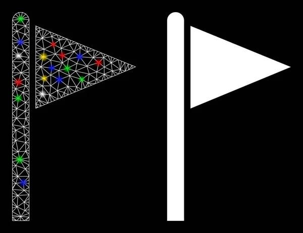 Flare Mesh 2d Triangel flagga pekare ikon med flare fläckar — Stock vektor