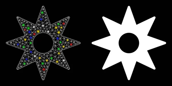 Glühende Mesh-Karkasse neues Stern-Sticker-Symbol mit Leuchtflecken — Stockvektor