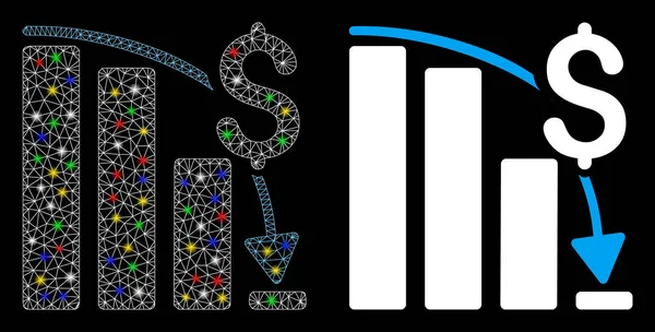 Icona di crisi finanziaria della rete a maglie luminose con punti luce — Vettoriale Stock