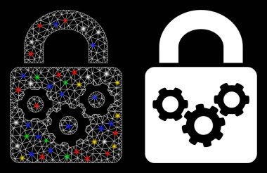 Işıltılı Ağ 2d Kilitli Vites Simgesi Işık Noktalı