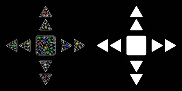 Ikona trójkątów kierunkowych błyszczącej siatki z jasnymi plamkami — Wektor stockowy