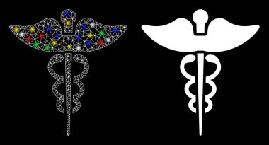 Işık Noktalı Parlak Kablo Çerçevesi Tıp Caduceus Sembol Simgesi Simgesi Simgesi