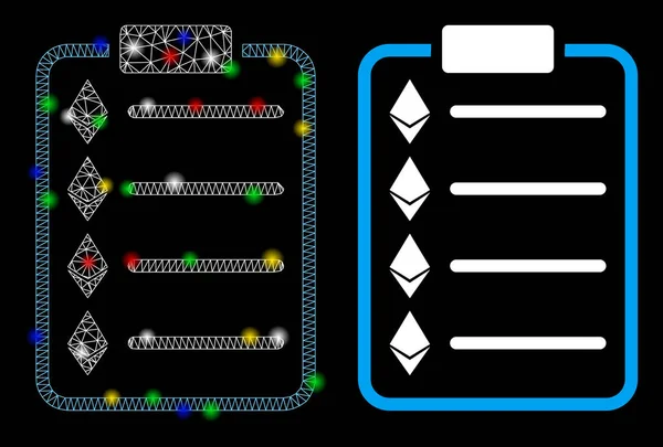 stock vector Flare Mesh 2D Ethereum List Pad Icon with Flare Spots