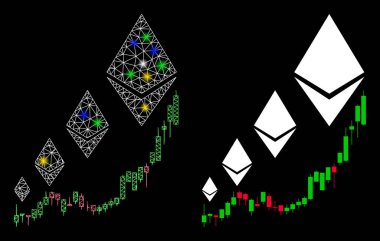 Parlak Kablo Çerçevesi Ethereum Büyüme Grafik Simgesi Flash Noktaları ile Simgesi