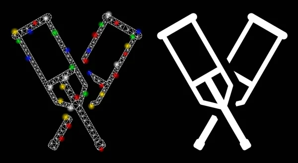 Flare Mesh Carcass Crutches Icon with Light Spots — ストックベクタ