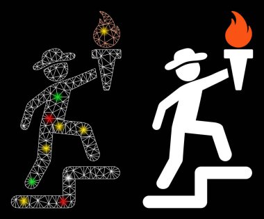 Parlak Ağ 2d Centilmen Flaş Noktalı Meşale Simgesi ile Tırmanıyor