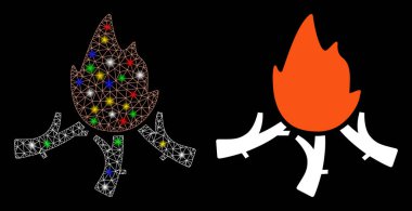 Alevli Ağaç Kabuğu Kamp Ateşi Simgesi Fişek Benekli