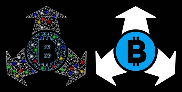 Flare Mesh 2d Bitcoin Spend Arrows Icon with Flare Spots — 图库矢量图片