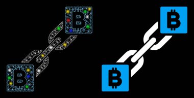 Parlak Izgara Ağı Flare Benekli Bitcoin Bloklama Simgesi