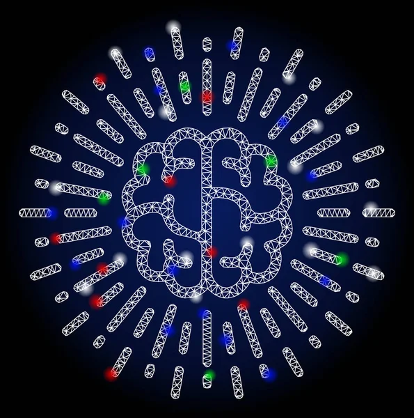 フレアメッシュワイヤーフレーム｜Brain Radiance with Flare Spots — ストックベクタ
