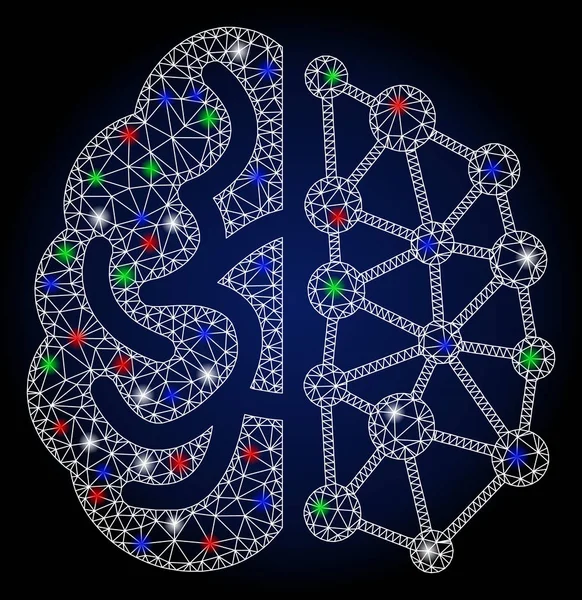 Cerveau créatif en treillis métallique brillant avec des taches lumineuses — Image vectorielle