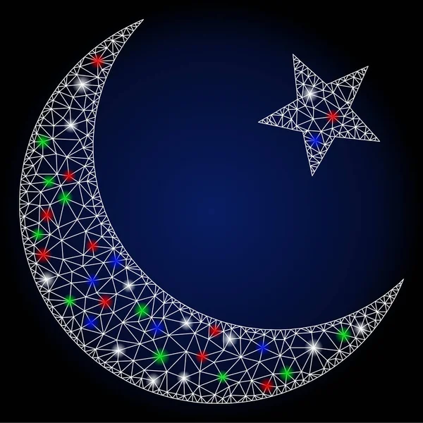 Světlice Mesh Network muslimský měsíc s světlicemi skvrny — Stockový vektor