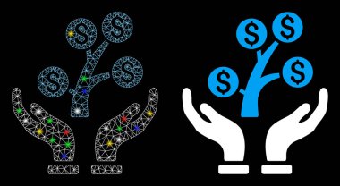 Işıltılı Ağ 2d Para Ağacı Bakım Elleri Işık Noktalı Simge