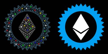 Işıldayan Ağ Kablo Çerçevesi Ethereum Damga Simgesi Simgesi ile Işık Noktaları