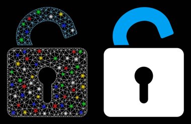 Işık Noktaları ile Parlak Ağlı Kabartma Açık Kilit Simgesi