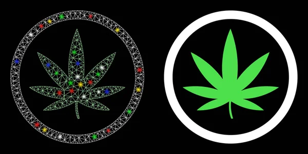 Drahtgitterrahmen Cannabis-Symbol mit Leuchtflecken — Stockvektor
